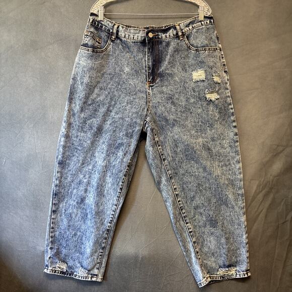 Shein Curve Distressed Mom Jeans Womens 2XL (actual 36x24.5) Blue Denim Zip Fly - Picture 1 of 12
